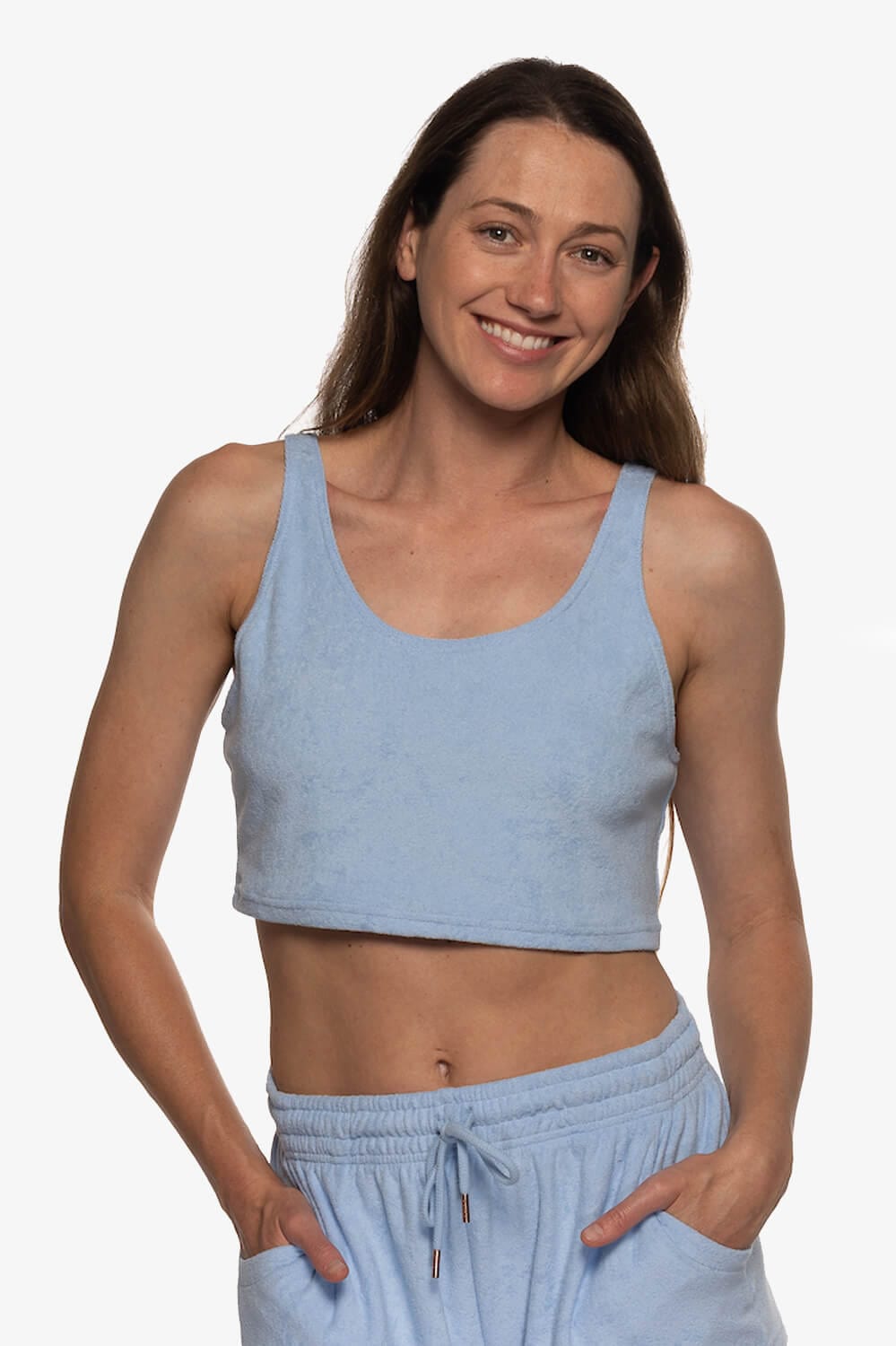 Ivy Cropped Terry Cloth Tank - Sky 